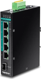TRENDnet TI Hardened Industrial Railmount Gigabit Managed Switch, 5x RJ-45, 1x SFP, 120W PoE+ (TI-PG541i)