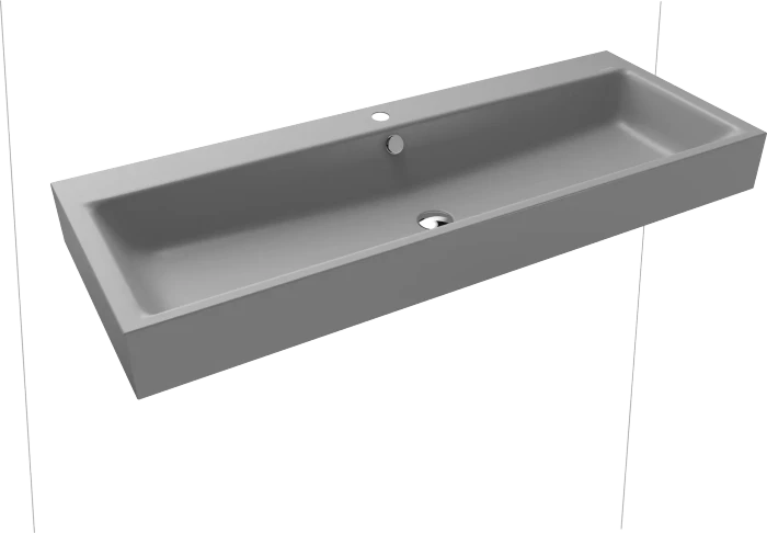 Kaldewei Puro Wand-Doppelwaschtisch 120x46cm mit Überlauf, 1x1 Hahnlochbohrung, Perl-Effekt, cool grey 30