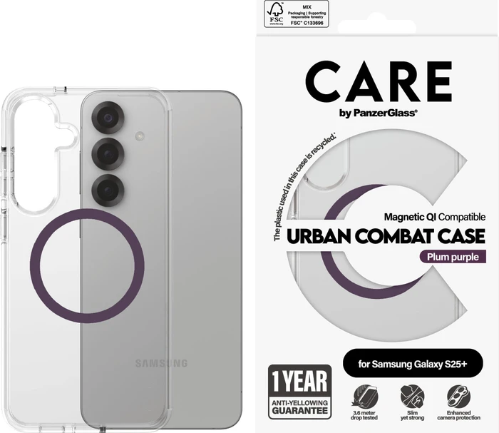 PanzerGlass Care Flagship Case Urban Combat Magnetic Qi für Samsung Galaxy S25+ transparent/violett