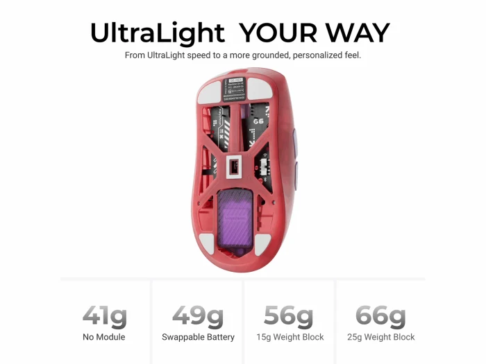 Keychron G6 HE 8K UltraLight Wireless Mouse, Frosted Pink, USB/Bluetooth