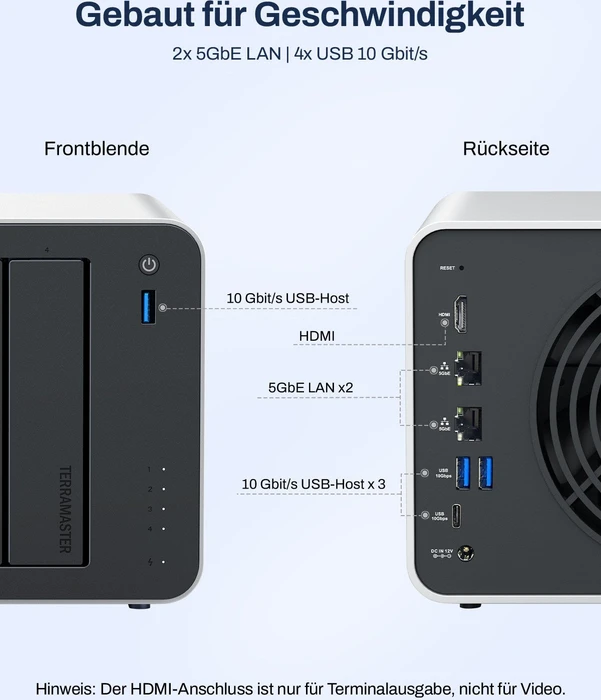 TerraMaster F4-425 Pro, Intel Core 3 N350, 16GB RAM, 2x RJ-45 5GBase-T, 1x USB-C 3.1