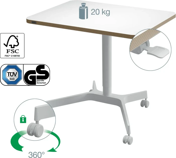 Leitz Ergo Compact Workstation Pro Sitz-Steh-Schreibtisch 80x60cm weiß/weiß