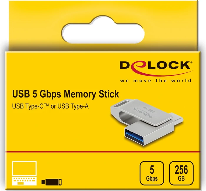 DeLOCK SuperSpeed USB Stick 256GB, USB-A + USB-C, USB 3.2 Gen 1×1