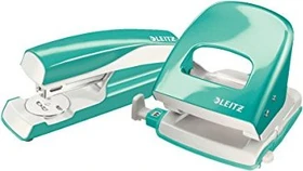 Leitz New NeXXt WOW, Bürolocher und Büroheftgerät Metall, Eisblau, Set