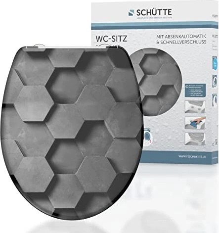 Schütte Duroplast WC-Sitz mit Absenkautomatik und Schnellverschluss grey hexagons