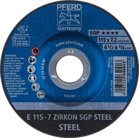 Pferd E 115-7 ZIRKON SGP STEEL Schleifscheibe, 115x7.2x22.23mm, 10 Stück