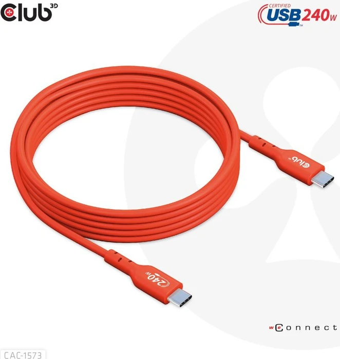 Club 3D USB-C 2.0 Kabel, 480Mb/s, 240W PD EPR, USB-C 2.0 Stecker auf USB-C 2.0 Stecker, 2m