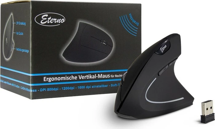 Inter-Tech Eterno KM-206R kabellose ergonomische Vertikal-Maus für Rechshänder schwarz, USB