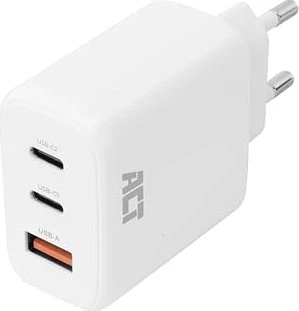 ACT USB-C/USB-A Charger 65W 3-port with Power Delivery PPS + QuickCharge + GanFast weiß
