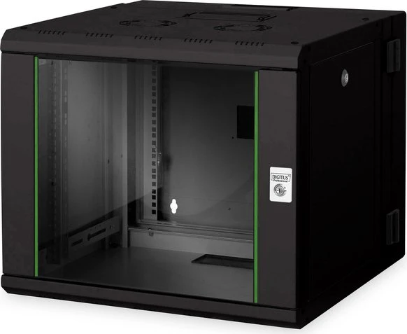 Digitus Professional Unique Serie Wandschrank 9HE, zweiteilig, schwenkbar, Sicherheitsglastür, IP2X, schwarz, 600mm tief