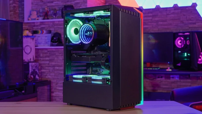 AeroCool Bionic V2, weiß, Lüfter LED RGB, Glasfenster