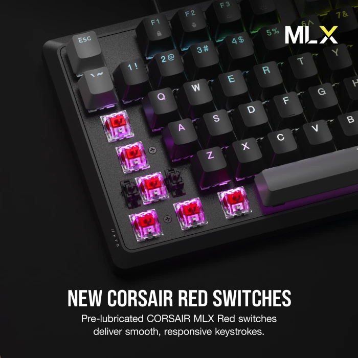 Corsair Gaming K70 CORE TKL RGB, Carbon Gray, schwarz/grau, MLX RED V2, USB, US