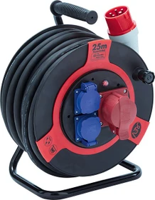 REV Ritter CEE-Kabeltrommel, Kunststoff, CEE 400V/16A auf 2x Schuko + 1x CEE 400V/16A, 25m, IP44, H07RN-F 5G2,5