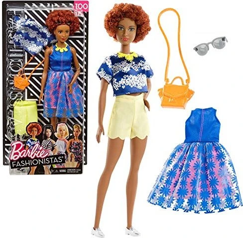 Mattel Barbie - Fashionistas im blauen Oberteil mit Blumenmuster mit gelber Kette