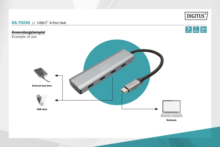 Digitus USB-C Hub, 4x USB-C 3.0, USB-C 3.0 [Stecker]