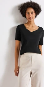 Street One Herzausschnitt T-Shirt kurzarm schwarz (Damen)