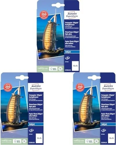 Avery-Zweckform Premium Inkjet Fotopapier hochglänzend weiß, 10x15cm, 250g/m², 20 Blatt