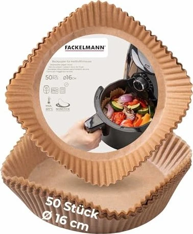 Fackelmann Backpapier für Heißluftfritteuse rund 16cm, 50 Stück