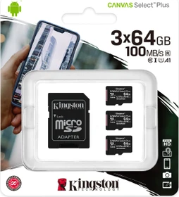 Kingston Canvas Select Plus R100 64GB Kit, UHS-I U1, A1, Class 10, 3er-Pack
