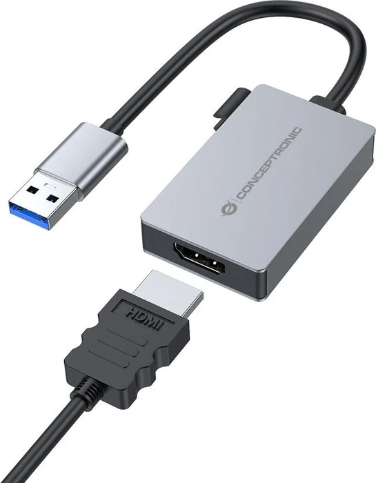Conceptronic ABBY22G USB-A 3.0 [Stecker] auf HDMI 1.4 [Buchse], Adapterkabel, grau, 16cm
