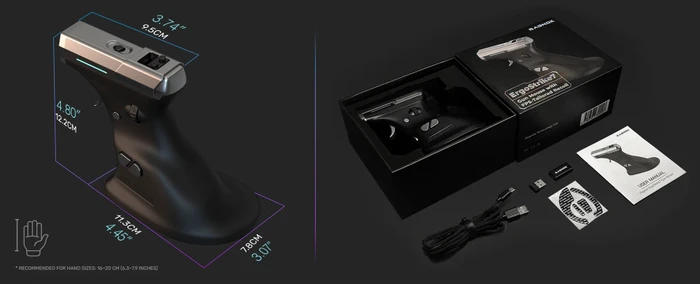 Ragnok ErgoStrike7 Wireless Gun Mouse mit Rückstoß-Funktion, vertikal, schwarz/silber, USB/Bluetooth