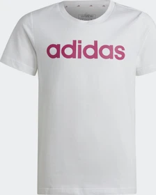 adidas Essentials Linear Logo Cotton Slim Fit T-Shirt kurzarm white/semi lucid fuchsia (Junior)