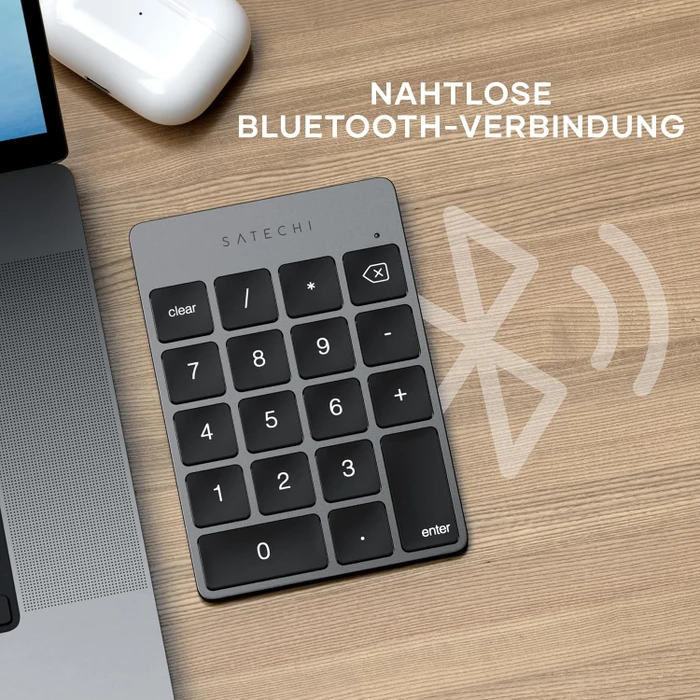 Satechi Aluminum Slim Wireless Keypad (USB-C), Space Gray, Bluetooth