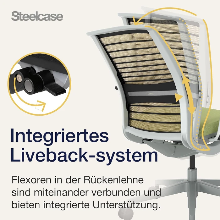 Steelcase Think Bürostuhl mit Armlehnen, beige/grün