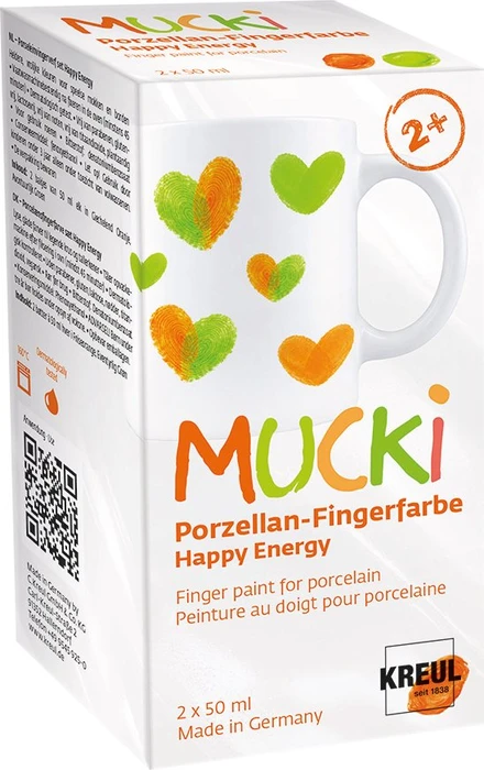 Kreul Mucki Porzellan-Fingerfarbe, orange/grün, 50ml, 2er-Set