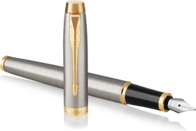 Parker IM brushed metal/gold trim, rechte Hand, fein, Geschenkbox