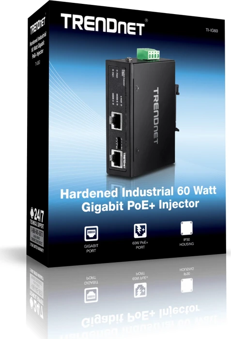 TRENDnet Industrial Railmount Gigabit PoE-Injektor, 2x RJ-45, 60W UPoE