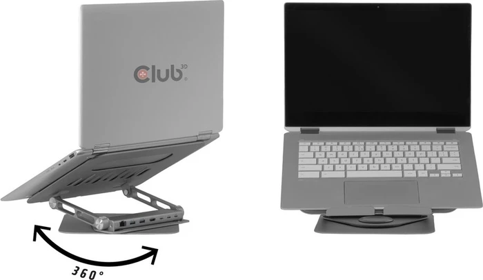 Club 3D Verstellbarer Laptop-Ständer aus Aluminium mit Hub, USB-C 3.0 [Buchse]