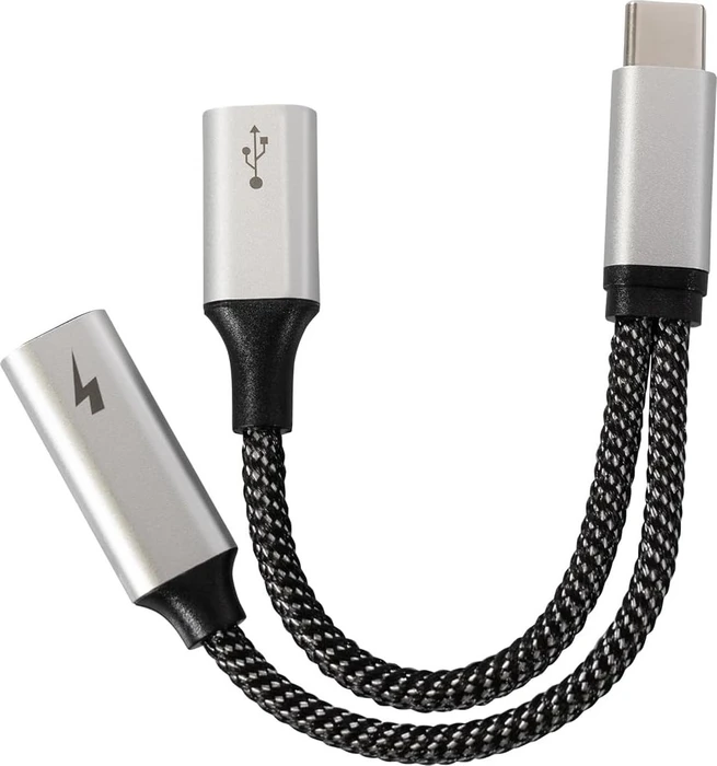Maxtrack USB-C Splitter Y-Kabel, 60W, USB-C [Stecker] auf 2x USB-C [Buchse], 0.15m, schwarz/silber