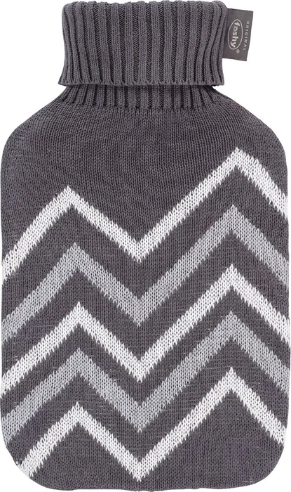 Fashy Wärmflasche mit Rollkragen-Strickbezug weiß/grau/gestreift