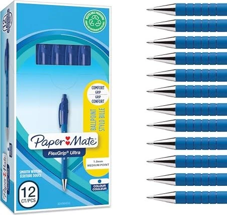 Paper Mate FlexGrip Ultra M Kugelschreiber (Mine) blau/silber, 12er-Pack