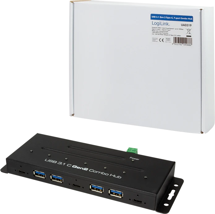 LogiLink Industrial Wallmount USB-Hub, 3x USB-C 3.1, 4x USB-A 3.0, USB-C 3.1 [Buchse]
