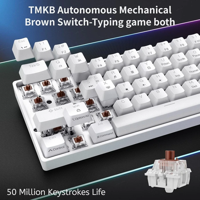 Dierya DK61SE, 60%, weiß, LEDs blau, BROWN Switches, USB, US