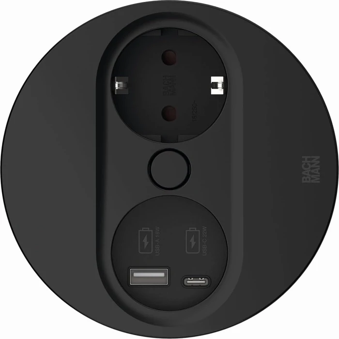 Bachmann Twist 2, 1-fach, 1x USB-Charger A/C, rund, 2m, schwarz