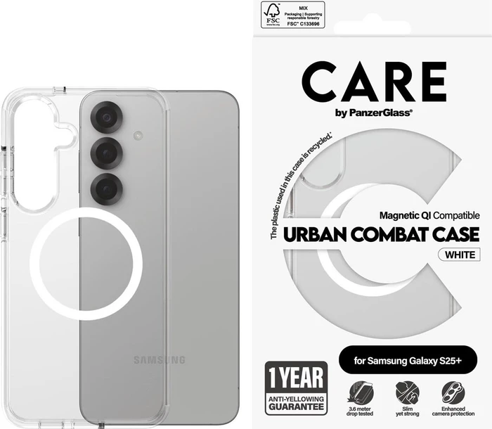 PanzerGlass Care Flagship Case Urban Combat Magnetic Qi für Samsung Galaxy S25+ transparent/weiß