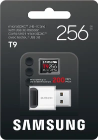 Samsung T9 R200/W130 256GB mit Cardreader, UHS-I U3, A2, Class 10