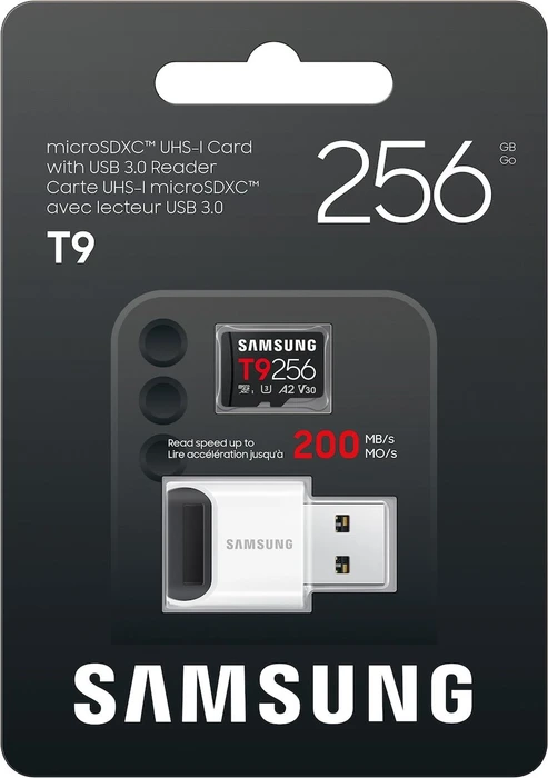 Samsung T9 R200/W130 256GB mit Cardreader, UHS-I U3, A2, Class 10