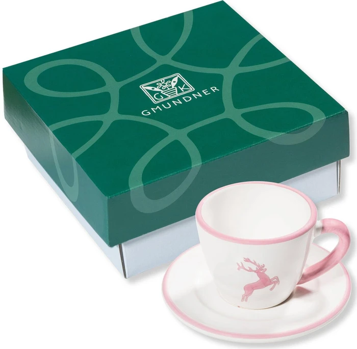 Gmundner Keramik Rosa Hirsch Espresso for you Gourmet Espressotasse mit Untertasse 60ml, 2-tlg.