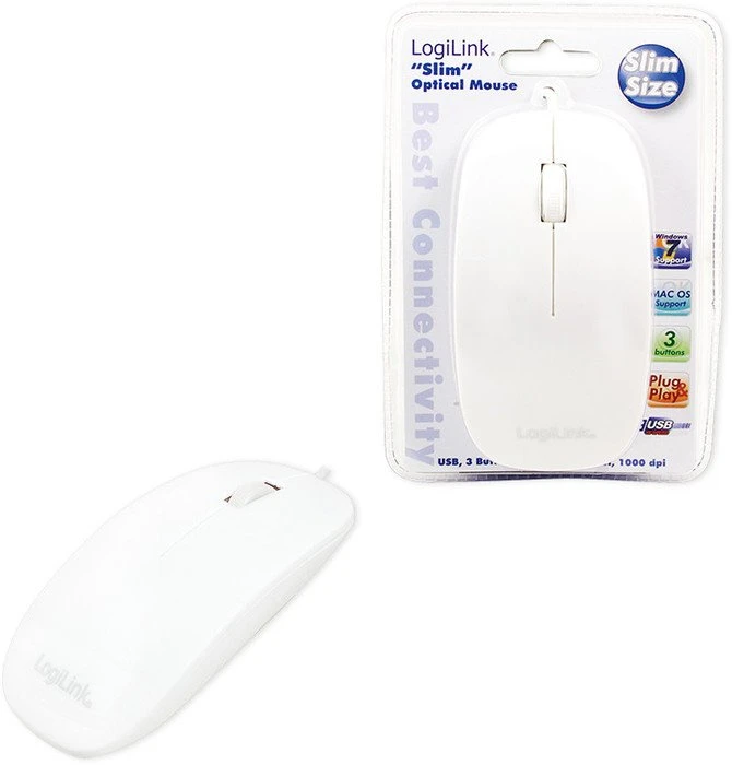 LogiLink Optical flat Mouse weiß, USB