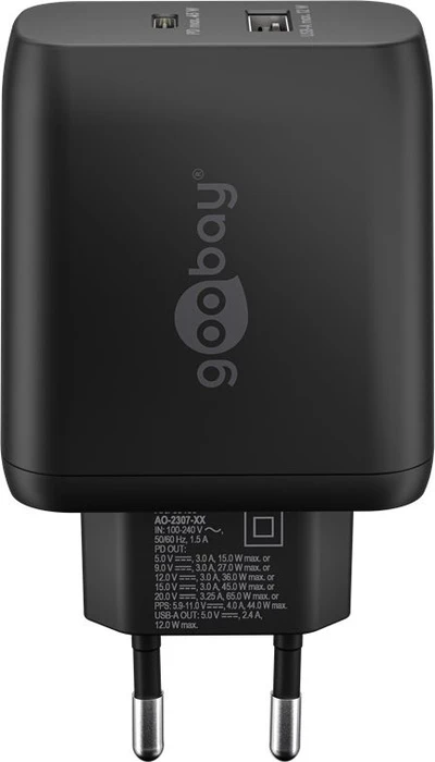 Wentronic Goobay USB-C PD GaN Dual-Schnellladegerät 65W schwarz