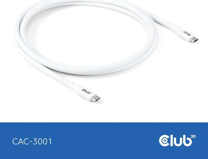 Club 3D USB4 Kabel, 20Gb/s, 240W PD EPR, USB-C Stecker auf USB-C Stecker, 2m, weiß