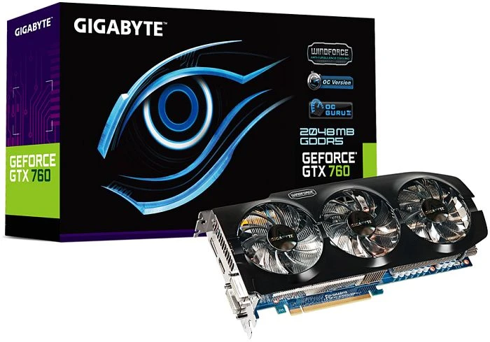 GIGABYTE GeForce GTX 760 Windforce 3X OC (Rev. 1.0), 2GB GDDR5, 2x DVI, HDMI, DP