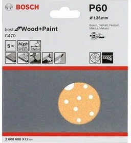 Bosch Professional C470 Best for Wood and Paint Schleifblatt K60, 125mm, 5 Stück