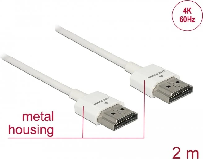 DeLOCK Slim 4K High Speed mit Ethernet HDMI 2.0 Kabel weiß, 2m