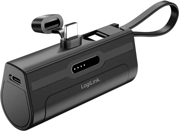 LogiLink Powerbank 4500mAh integriertes USB-C-Kabel und -Stecker 10W schwarz