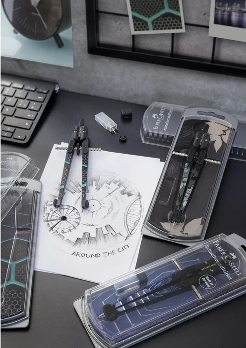 Faber-Castell Future Look Schnellverstellzirkel, schwarz/violett, Klarsichtetui